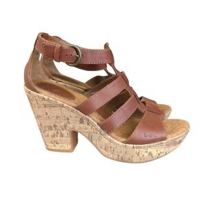 BOC Born Concepts Brown Leather Cork Wedge Heel Gladiator Sandals‎ Size 10